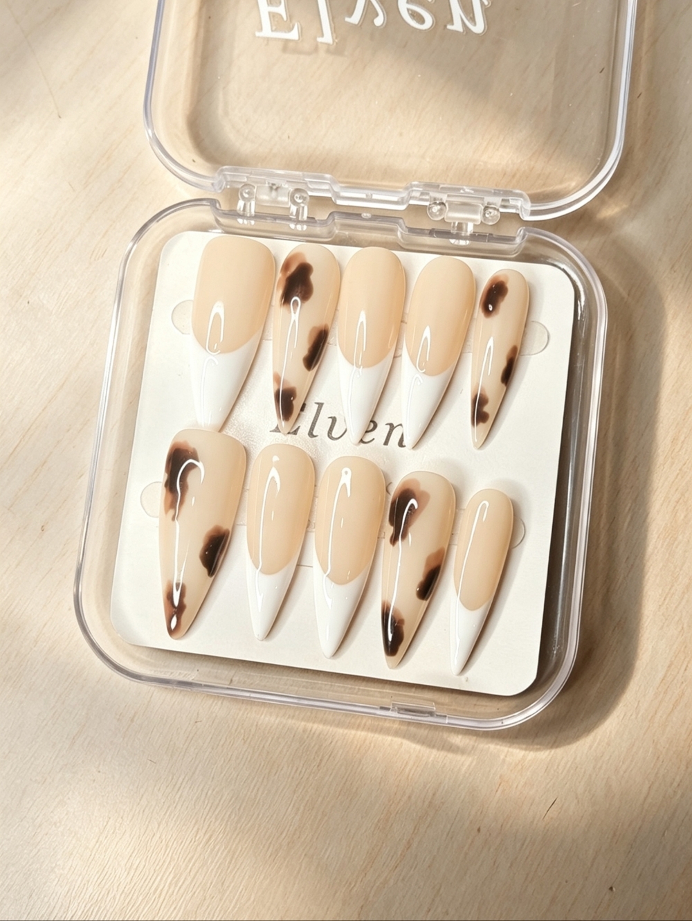 Stylish Leopard Print White French Tips Stiletto Handmade Press-On Nails